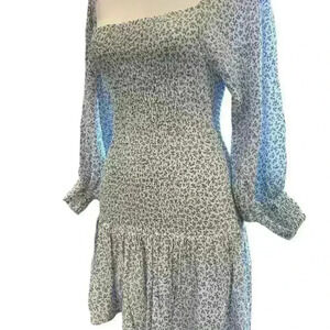 Jen’s Pirate Booty Haitian Rose Mini  Dress Balloon Sleeves Ruffle Hem Blue XS
